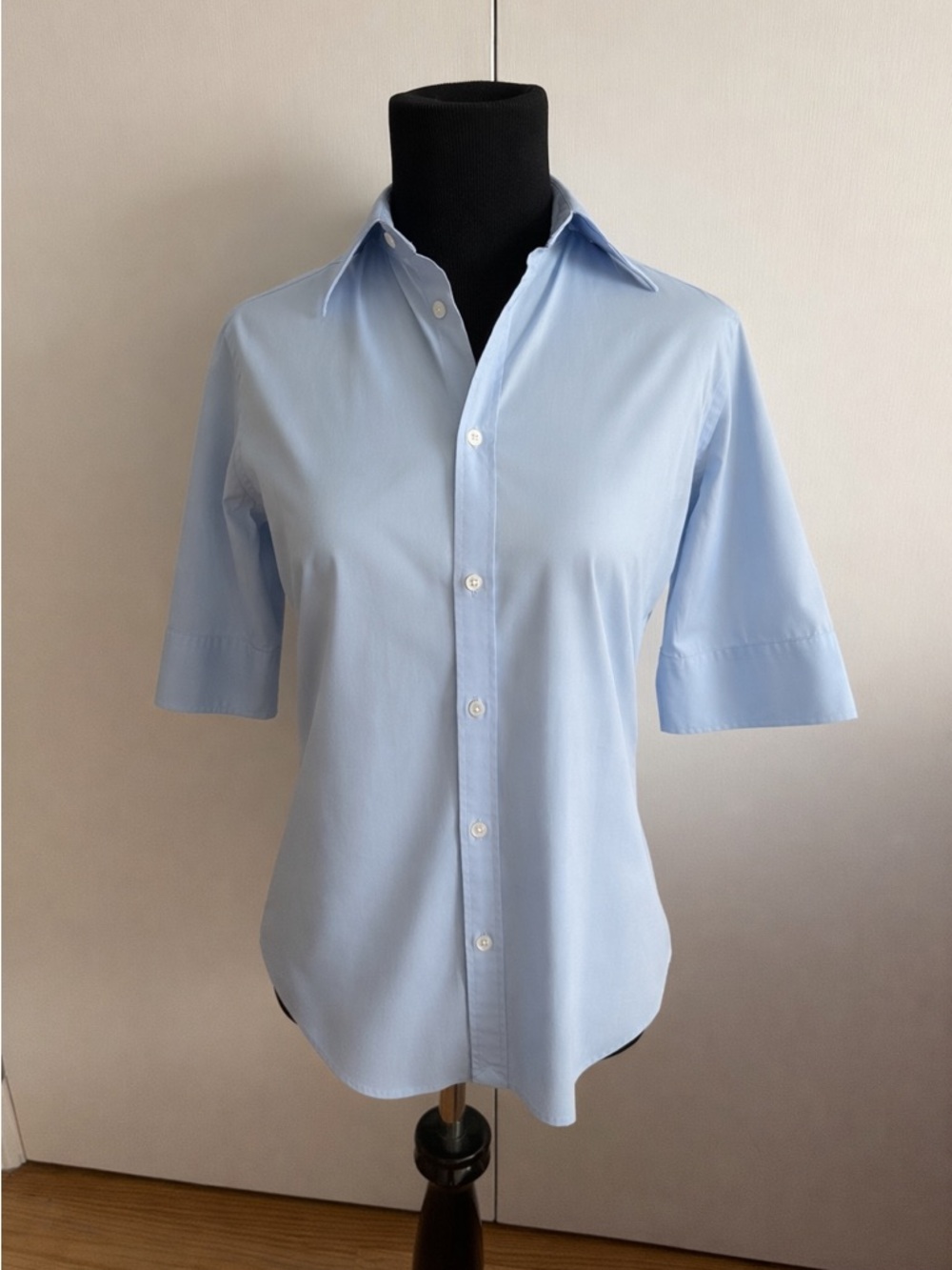 Ralph Lauren Blue Women’s Super Slim-Fit Short-Sleeve Button-Up Shirt SizeS